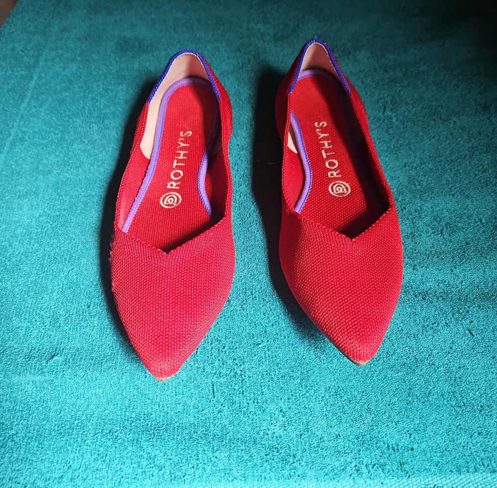 Rothy's "The Point" flat in the vibrant Red Size 8